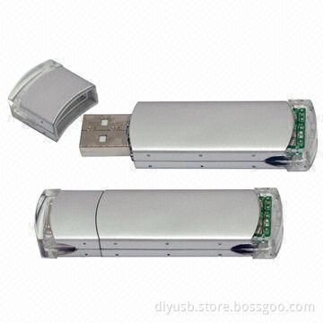 Aluminum USB Flash Drives with 64MB to 32GB Memory Capacity and FC/CE/RoHS Mark